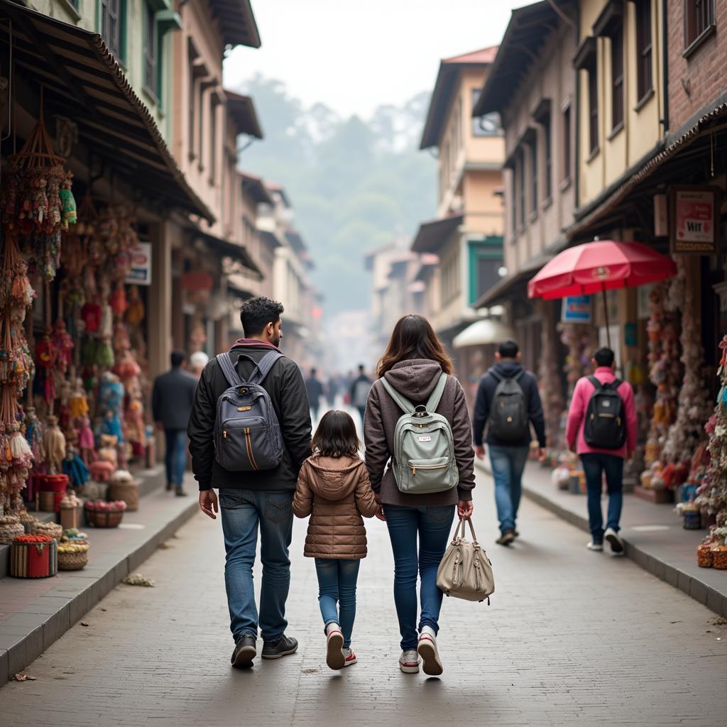 Family exploring the Mall Road in Shimla