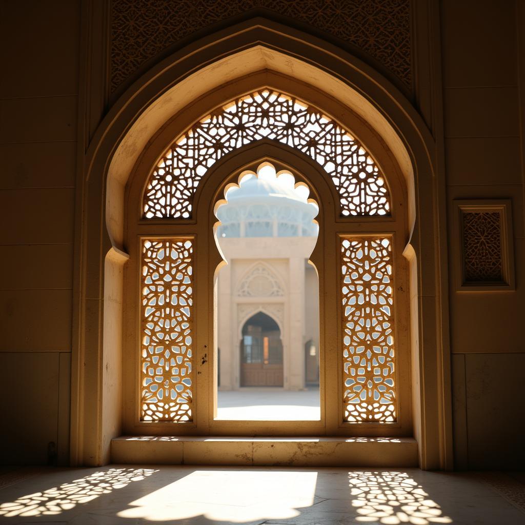 Intricate jali screen windows at Sidi Saiyyed Mosque in Ahmedabad, India