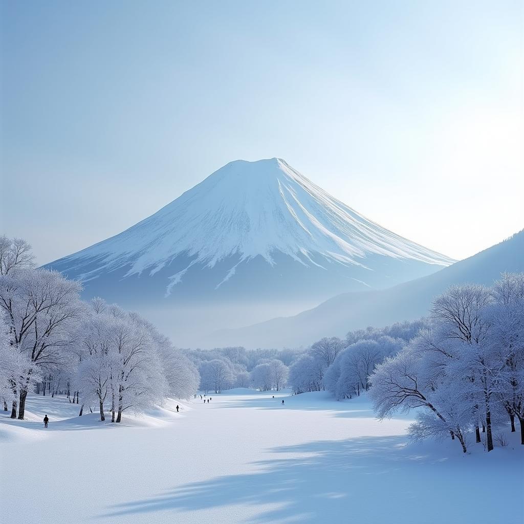 Snow-covered Mount Fuji in winter, Japan landscape