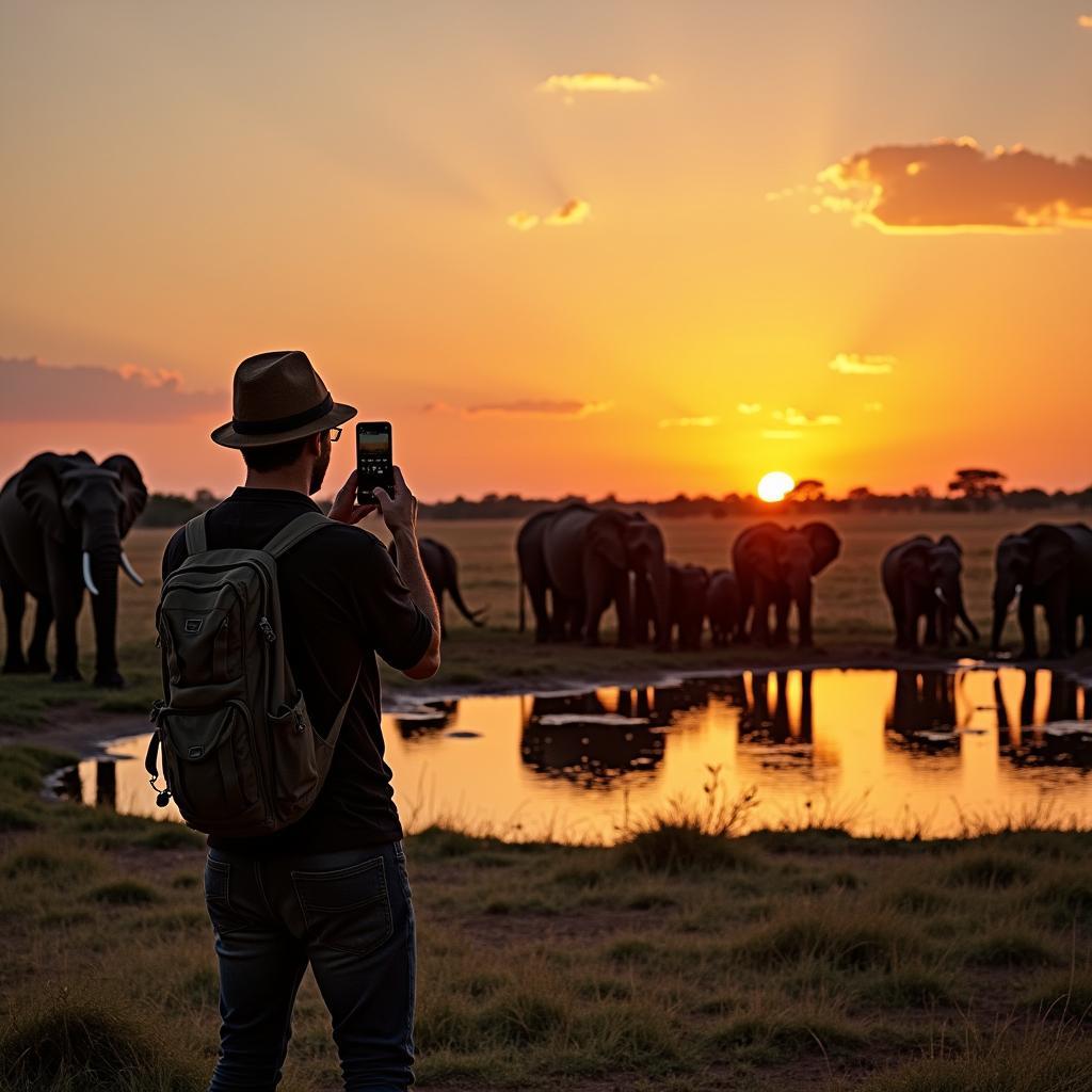 Solo Traveler Witnessing a Majestic Elephant Herd During an African Safari