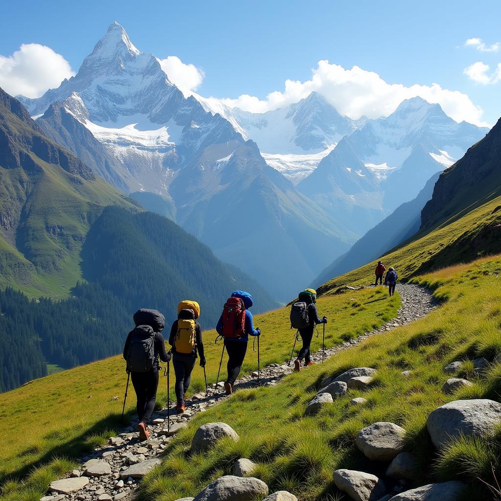 Trekkers enjoying the scenic views during an adventure trek in Sonmarg, Kashmir.