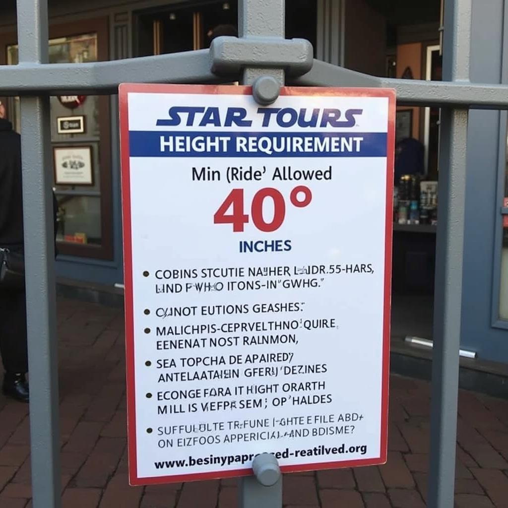 Star Tours Height Requirement Sign at Disney Park