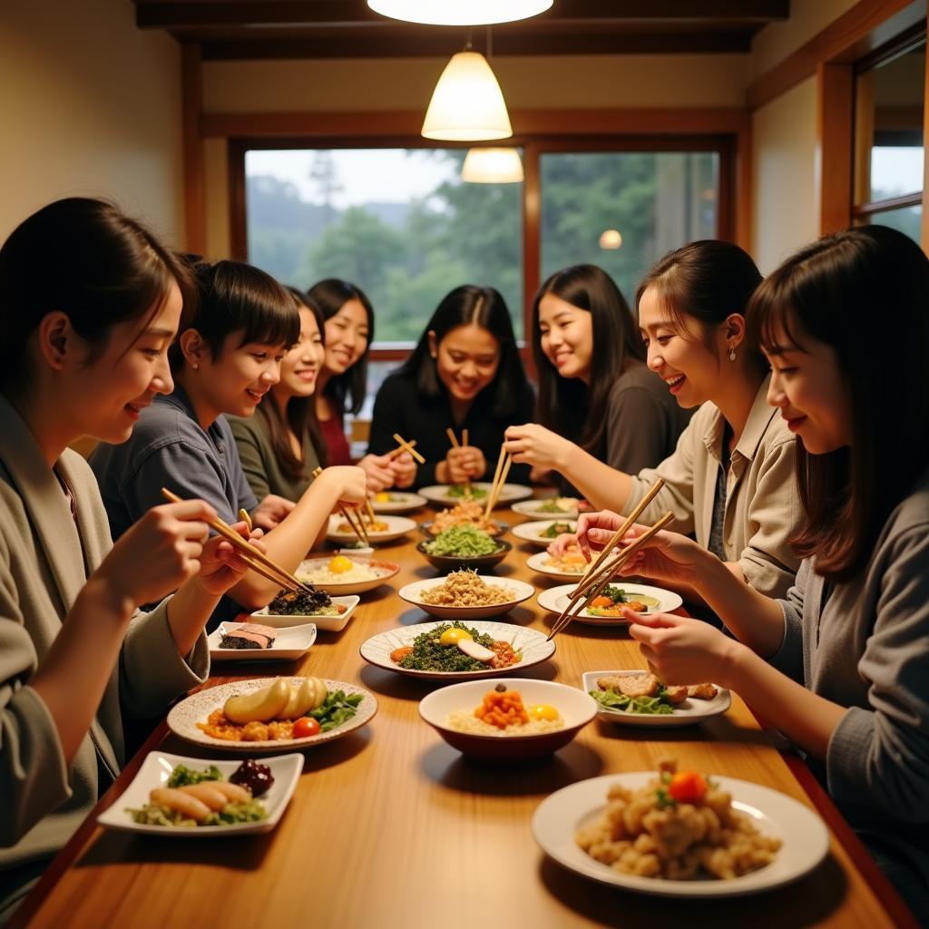 Students Enjoying a Japanese Meal during Educational Tour