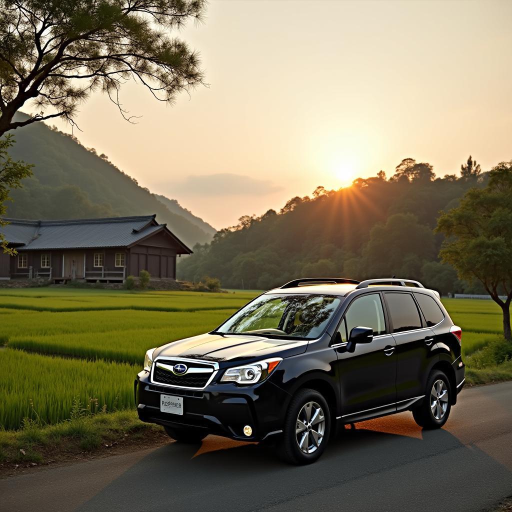 Subaru Forester exploring the serene Japanese countryside