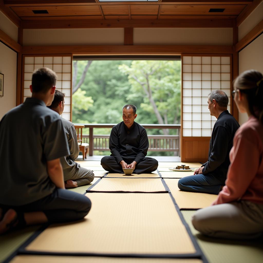 Participating in a traditional Japanese tea ceremony during a residence tour