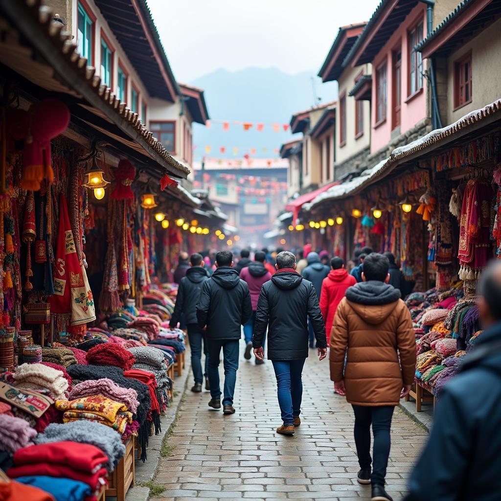 Colorful stalls and bustling crowds at the Tibetan Market in Nainital