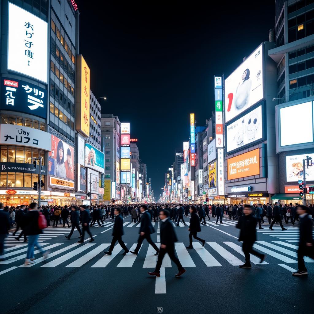 The vibrant Shibuya Crossing in Tokyo during an AG Jammu tour programme