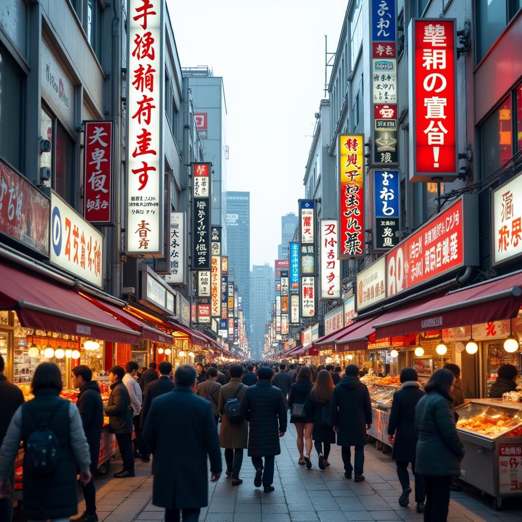 Bustling Shopping Street in Tokyo