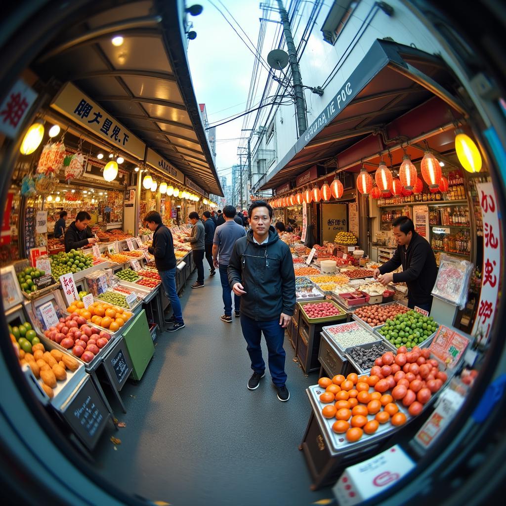 360 Degree GIF of a Bustling Tokyo Street Market