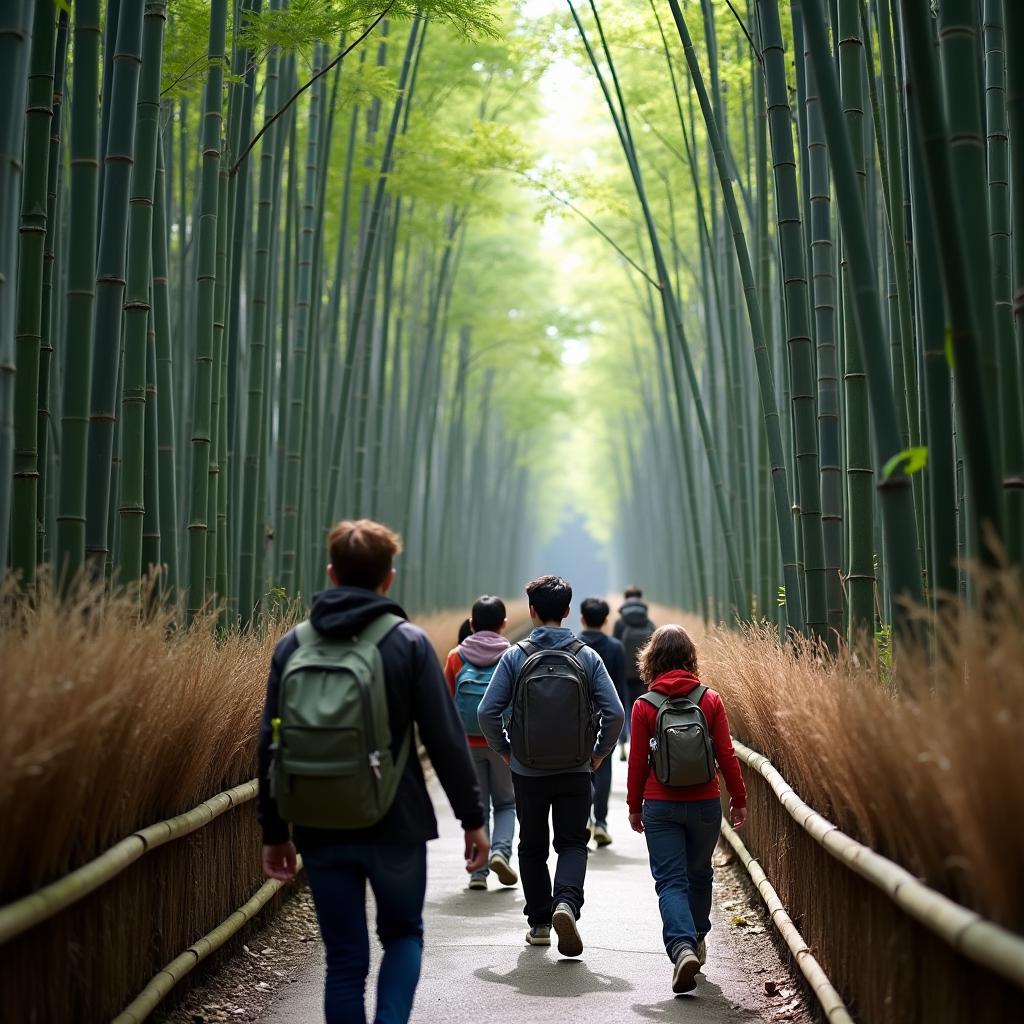 Tour Guide Leading Group Through Bamboo Forest