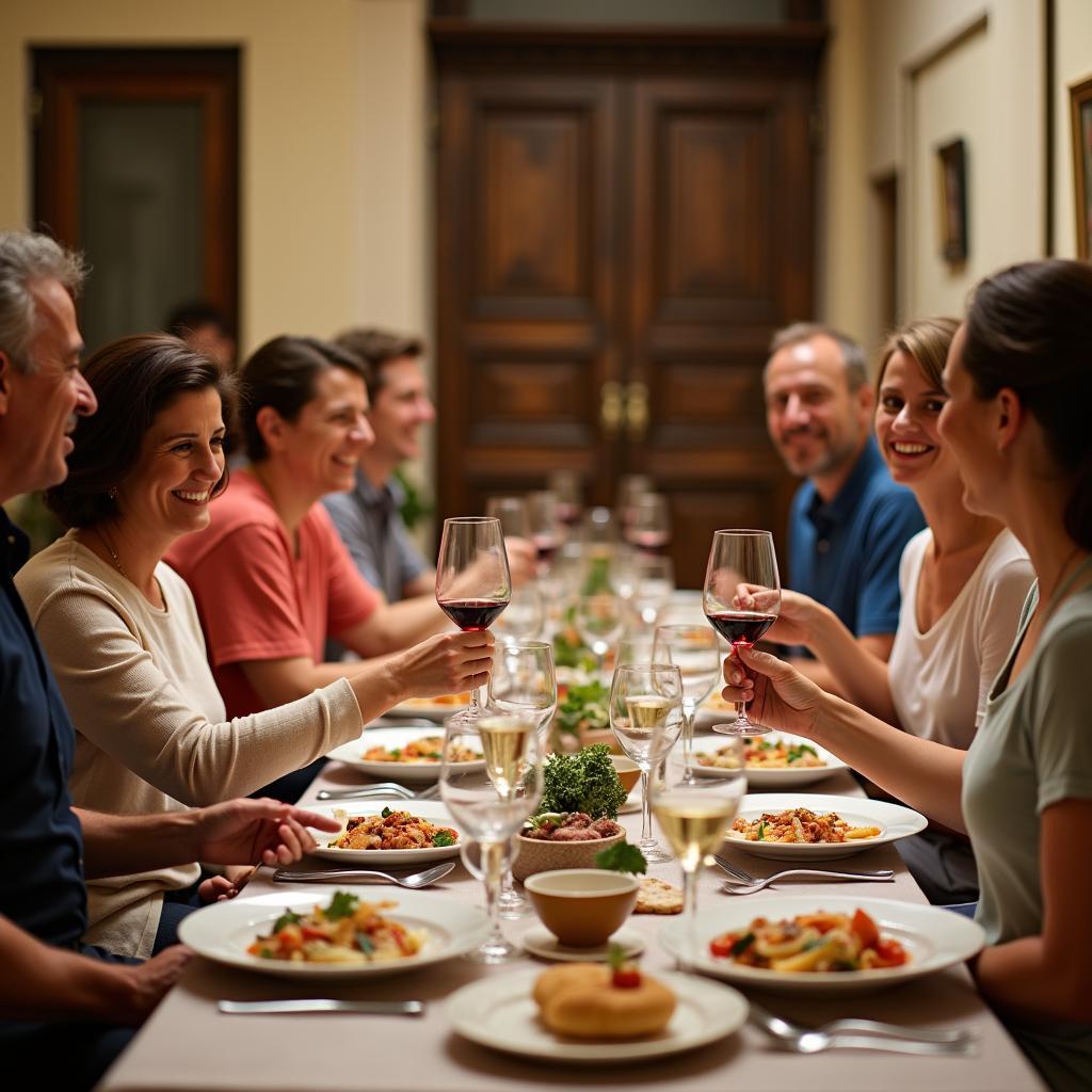 Tourists Enjoying Homemade Italian Meal in Florence