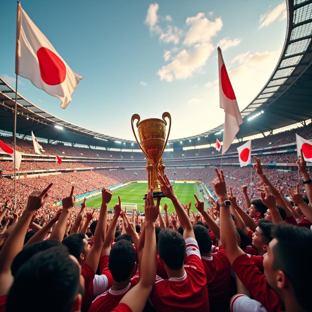 Fans celebrating a treble trophy win in Japan