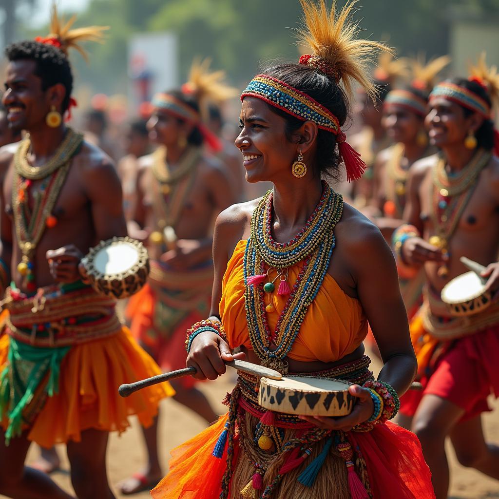 Vibrant tribal dance performance in Sambalpur, Odisha, showcasing the rich cultural heritage.