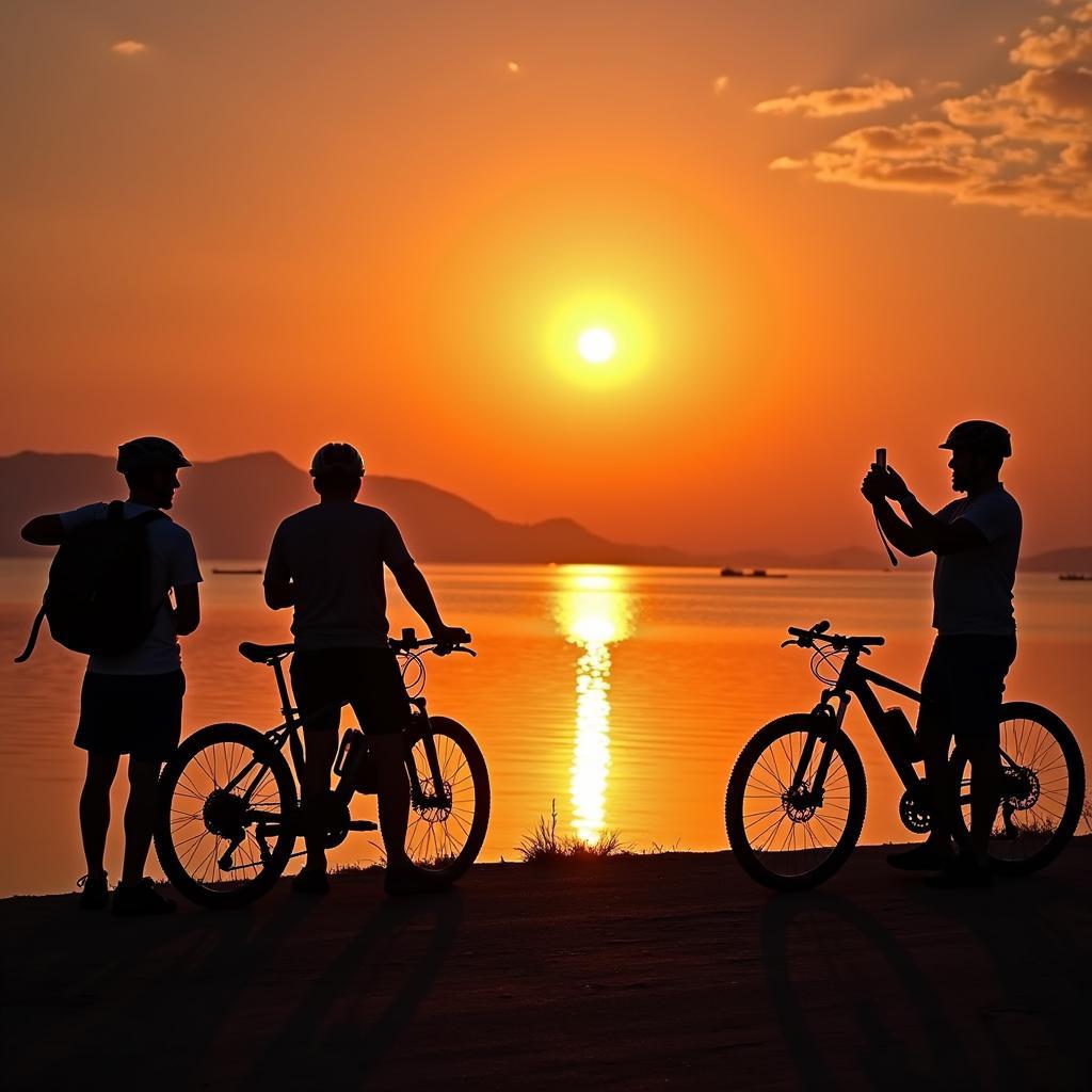 Enjoying the sunset view during a cycling tour in Udaipur