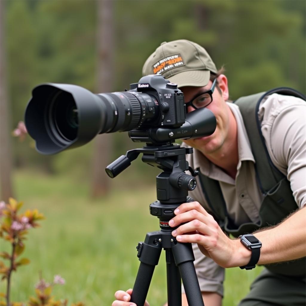 Photographer setting up camera equipment on a wildlife photography tour