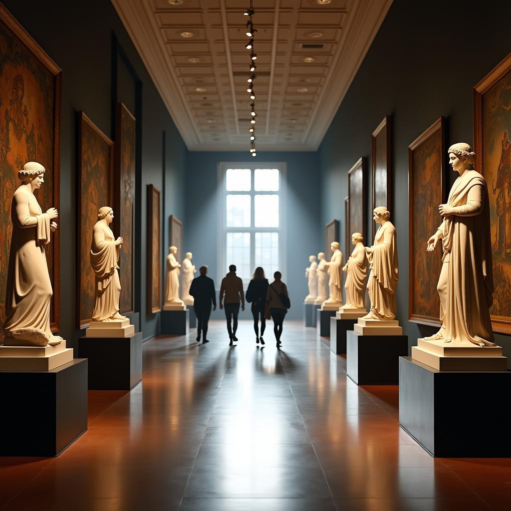 A hallway within the Vatican Museum in the early morning, quiet and serene, before the arrival of the large crowds.