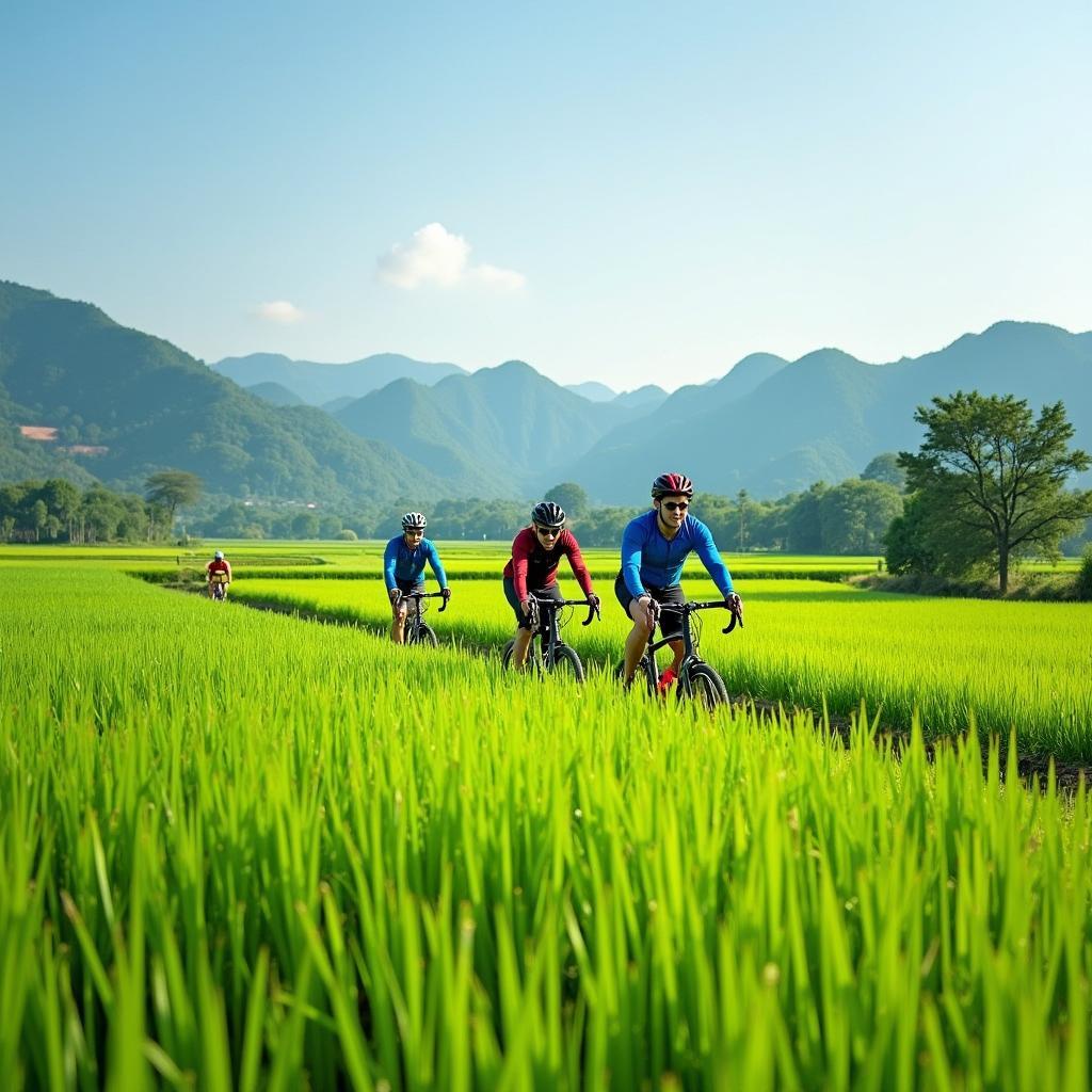 Cycling Through Lush Rice Paddies in Vietnam