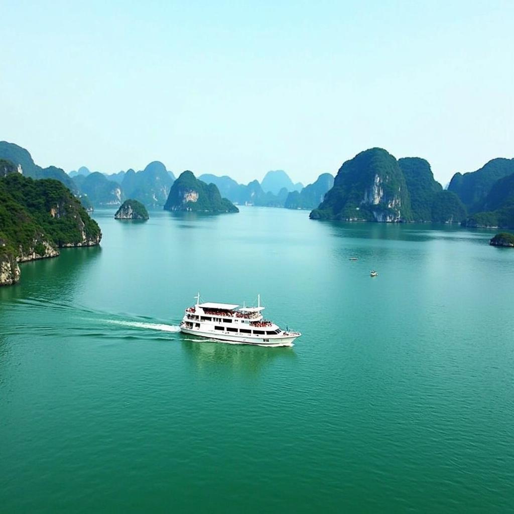 Cruising through the majestic limestone karsts of Halong Bay on a traditional junk boat, part of a Vietnam tour package from Kolkata.