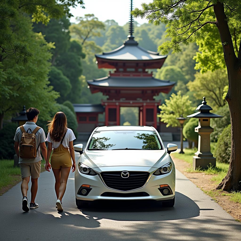 Visiting a serene Japanese temple during a road trip