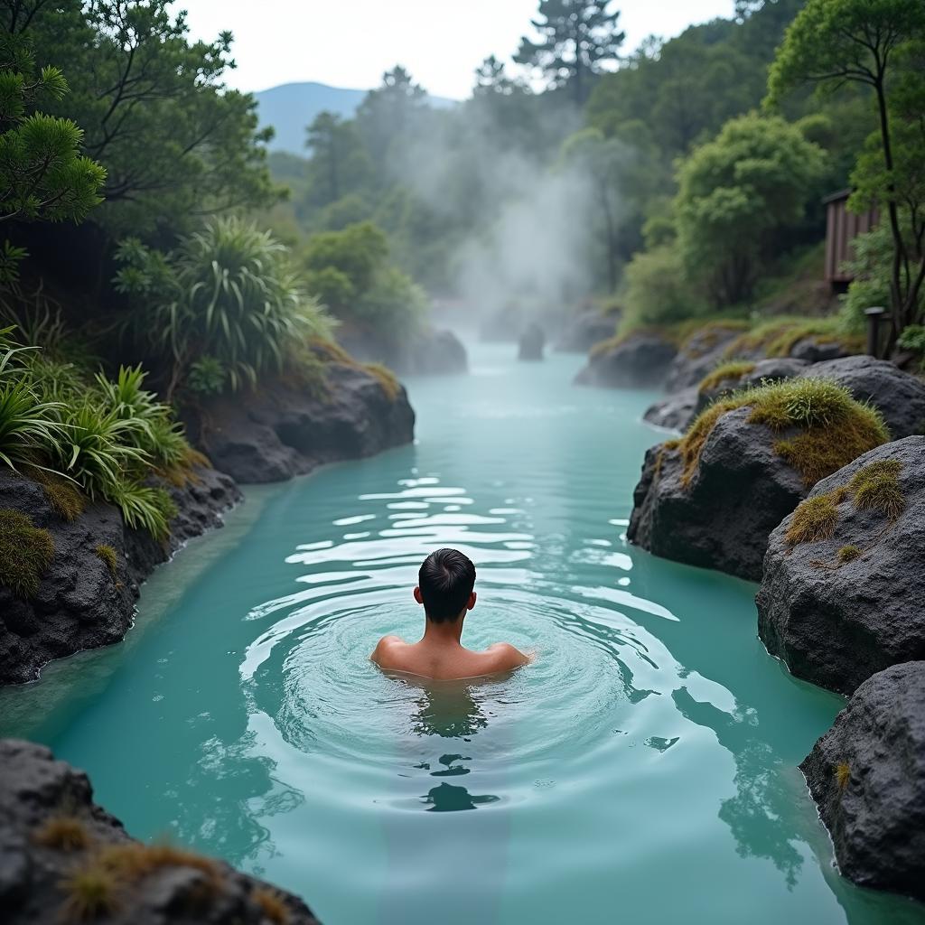 Relaxing in a Volcanic Hot Spring Onsen in Japan