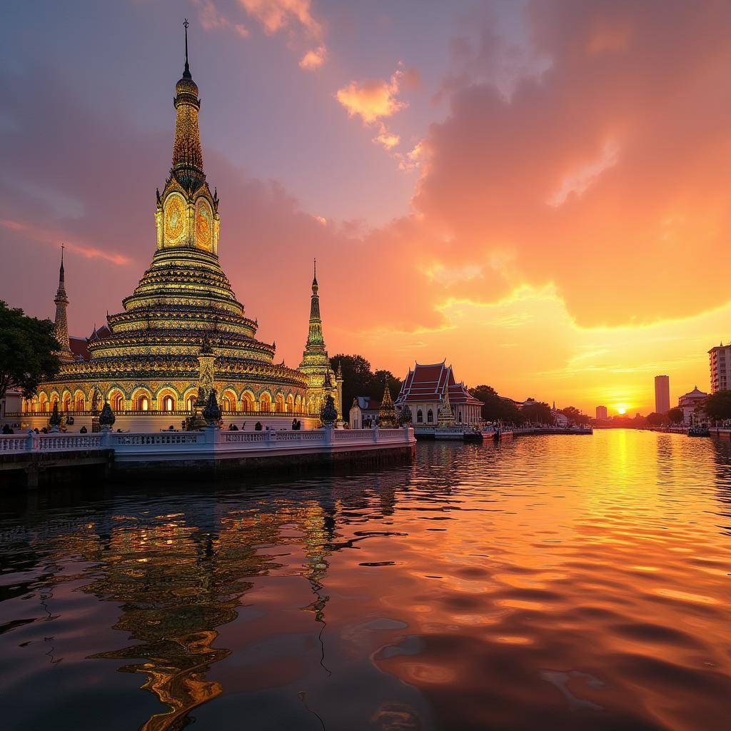 Wat Arun Temple of Dawn in Bangkok at Sunset