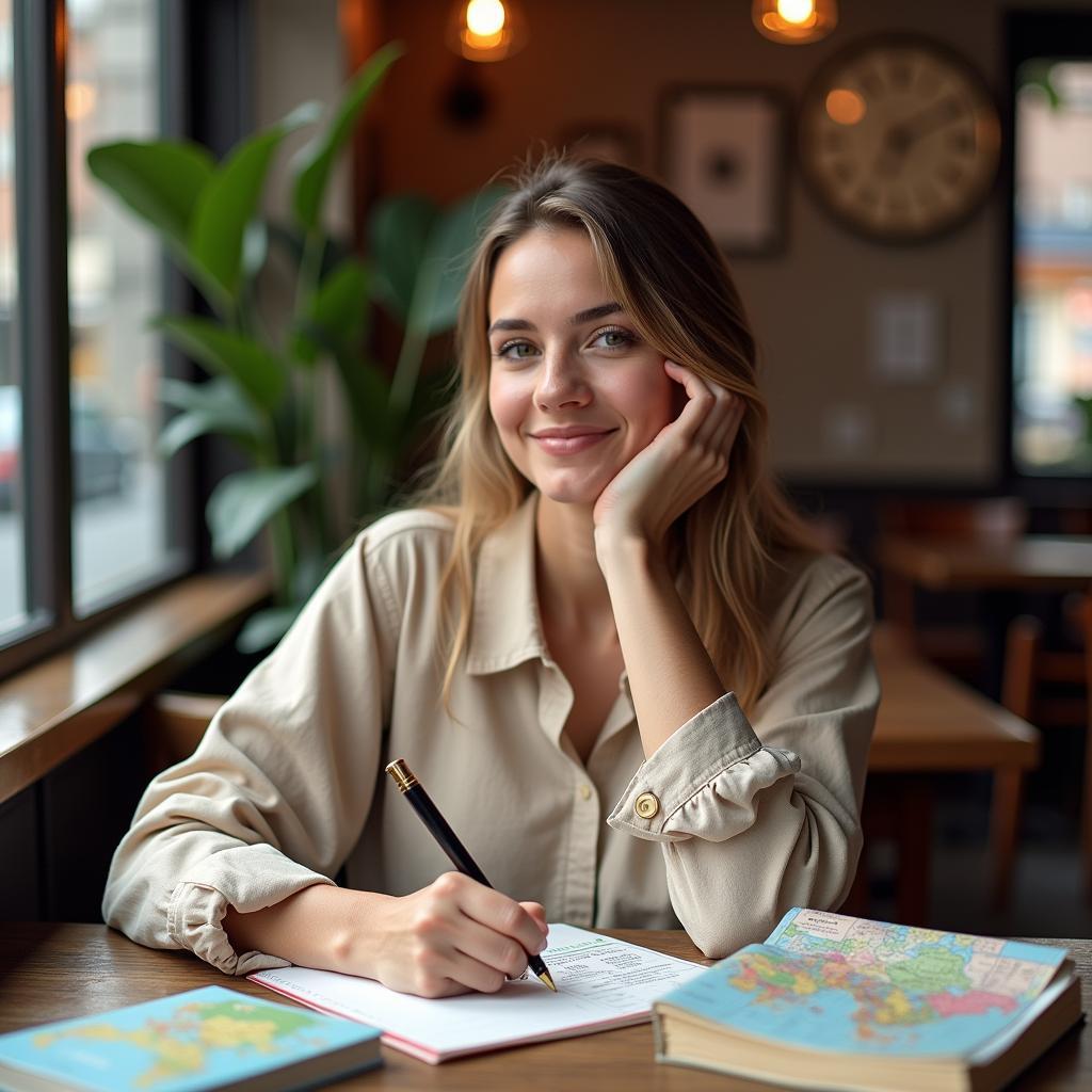 Woman Writing in a Travel Journal