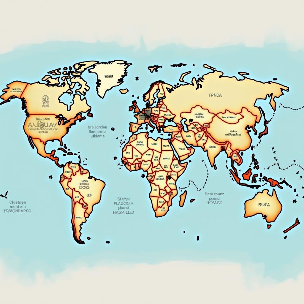 World Map with Pins Marking Travel Destinations